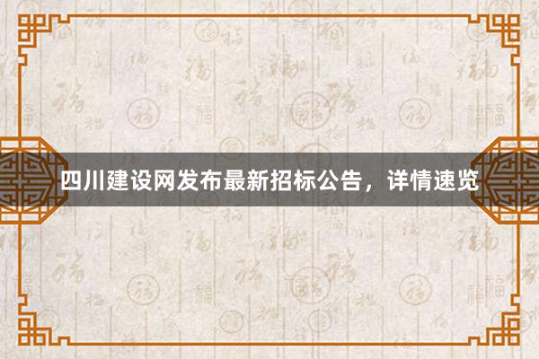 四川建设网发布最新招标公告，详情速览